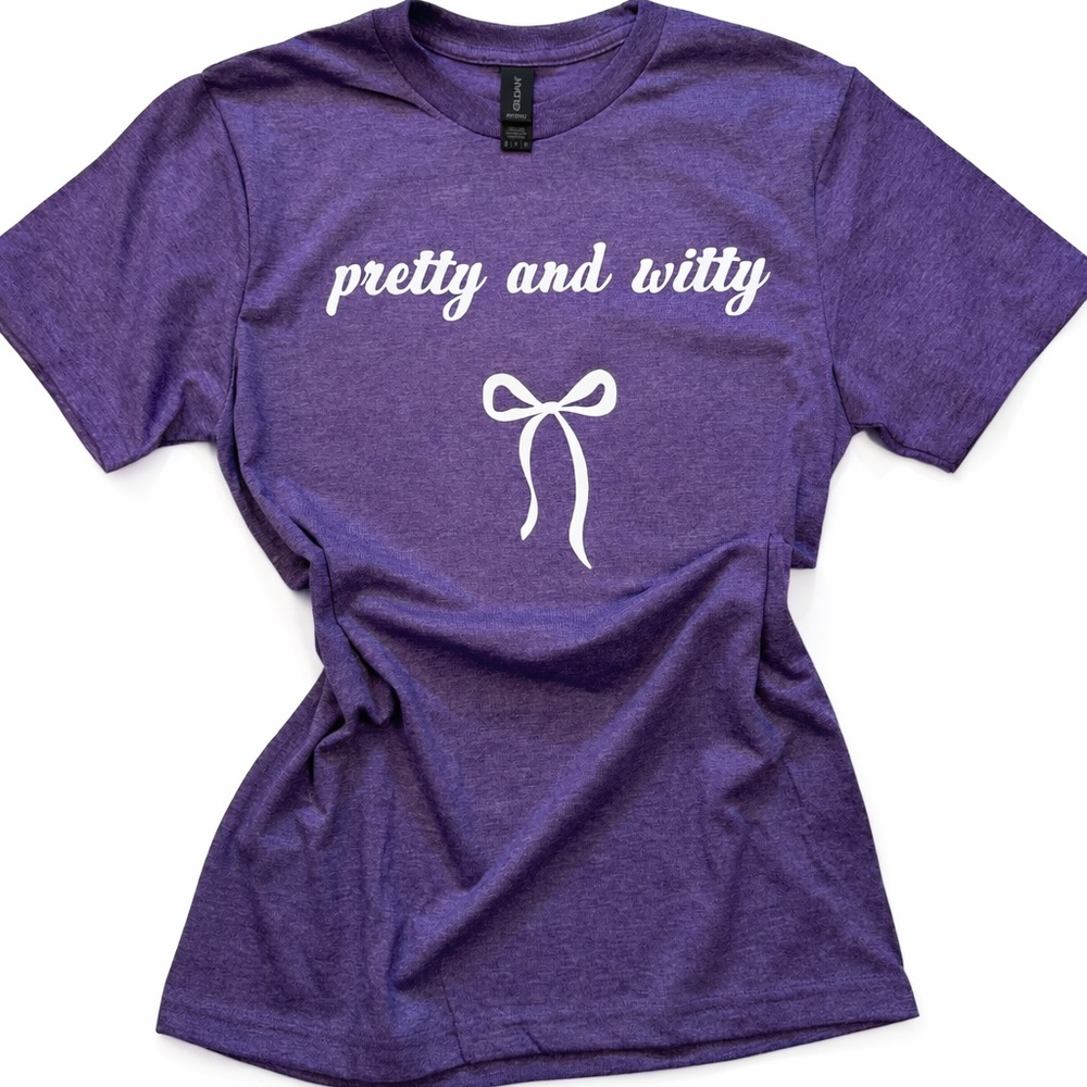 Pretty and Witty Purple Graphic Tee with Bow Design